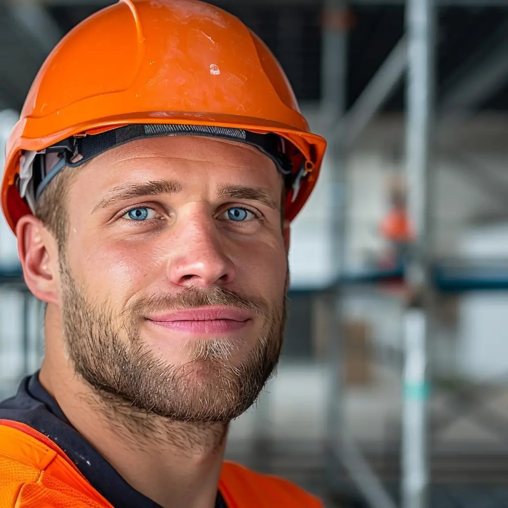 Artisan du BTP en tenue réfléchissante et casque de sécurité sur un chantier