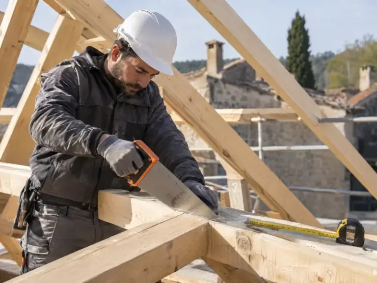 Charpentier au travail sur un chantier