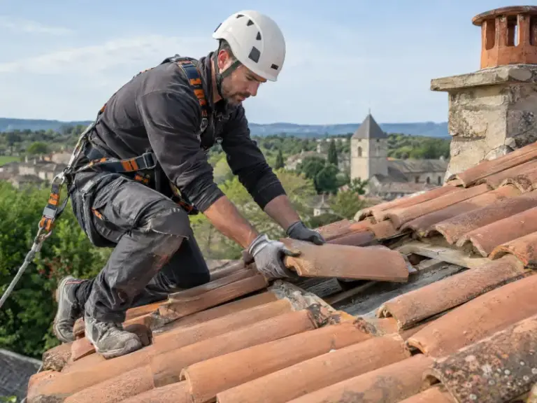 Couvreur au travail sur un chantier