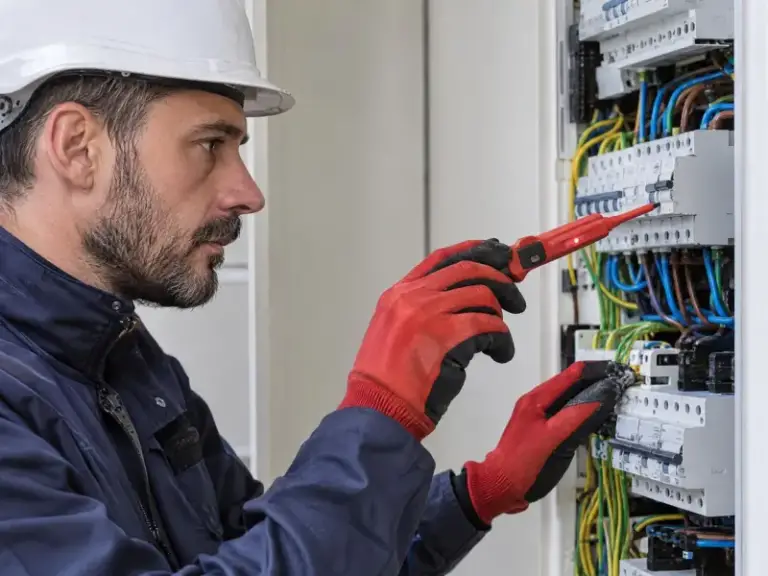 Électricien au travail sur un chantier